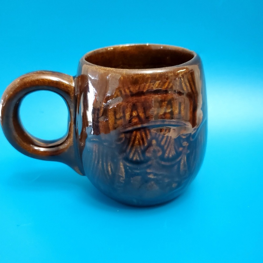 Vintage‎ Alii/Ali'i Chief Hawaii USA Tea Coffee Mug Brown Glazed Cup Souvenir